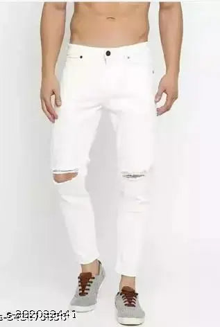 WHITE KNEE CUT JEANS @2454