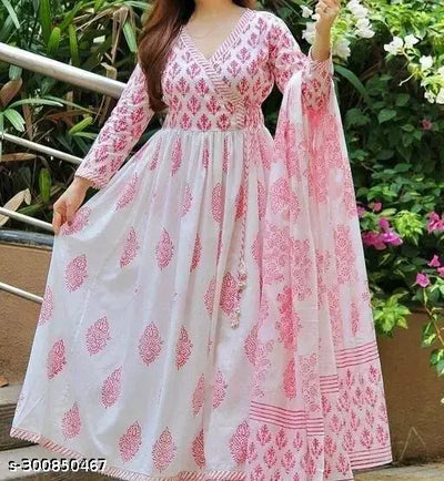 anarakali kurti and dupatta pink
