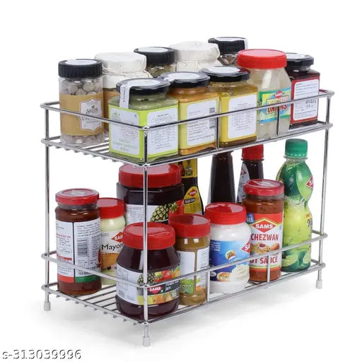 GESCHIR Big Size Stainless Steel 2 Layer Kitchen Spice Rack, Modular Kitchen Storage Rack, Kitchen Organizer Multipurpose Storage Shelf/Rack
