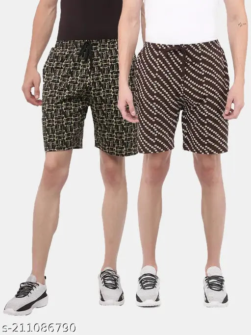 Dollar Pack of 2 All Over Print Stylish Men Bermuda With One Side Zipper