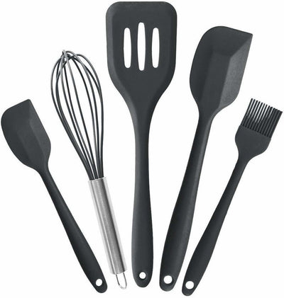 Spatula Utensil 5pcs Black Premium Silicone Kitchen Utensils Set of 5 Black Kitchen Tool Set (Black)