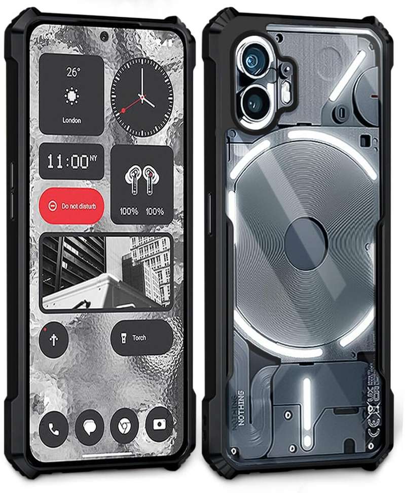 Nothing Phone 2 Rubber, Plastic Back Cover (Black, Transparent, Shock Proof)