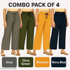Trendy Women's Plazzo Combo - Grey, Mustard, Olive, Navy Blue (Pack of 4)