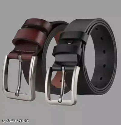LENZO Artificial Leather Belt Pack of 2