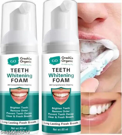Teeth Whitening Foam Toothpaste Makes You Reveal Perfect & White Teeth, Natural Whitening Foam Toothpaste Mousse with Fluoride Deeply Clean Gums Remove Stains-60ml