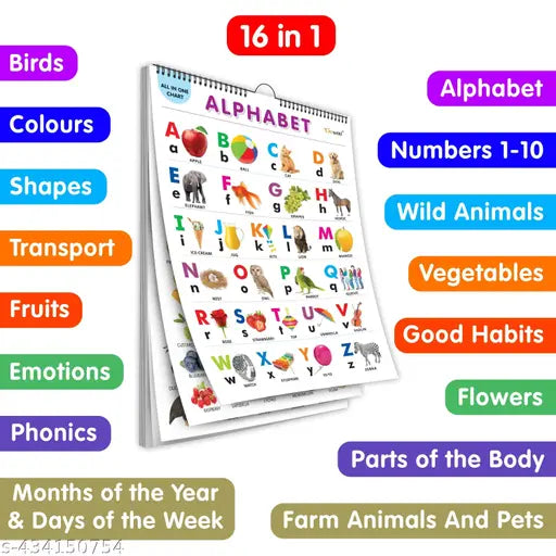 My First ALL IN ONE SPIRAL CHART : With 16 Topics ( Big Fonts and Realistic Pictures) | Gift Set For Kids