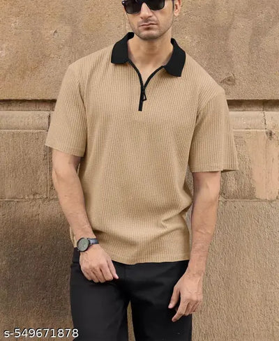 Half Sleeve Polo Neck Zipper T-shirt For men