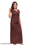 Mishka Fashion Solid Embroidered Women Maxi Nighty/ Night Gown