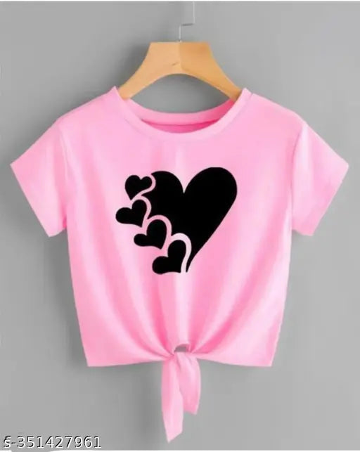 Trendy pink knot crop top &t-shirt for women 5 heart