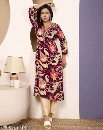 Purpal V-Nack Embroidered kurta
