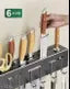 WE CLEVER Kitchen Shelf ADVANCED NON RUST STAINLESS STEEL ALLOY Wall Mount Knife Holder ,Towel Hanger , Spatula Ladle Hanging Hooks , Cutlery Holder Storage Rack High Grade Metal Multi-Purpose (40 x 5.5 x 7cm)