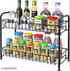 SVS Multi Pourpose Kitchen Spice Rack 2-Tier Foldable Stand for Kitchen Cabinet Bathroom Makeup Living Room Pantry Office, Matte Black Spice Rack Organizer for Countertop