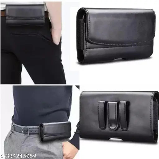 Hipso Waist Belt Leather Mobile Pouch Cover waist bag mobile pouch (Black)