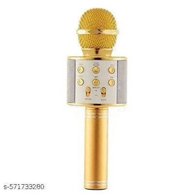 Golden Color Mic - Wireless & 2 in 1 Portable Microphone with Speaker, Continuous Play+ Audio Recording + Card Slot + Aux Port + USB Charging for Wireless Singing, Parties
