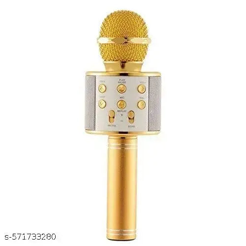 Golden Color Mic - Wireless & 2 in 1 Portable Microphone with Speaker, Continuous Play+ Audio Recording + Card Slot + Aux Port + USB Charging for Wireless Singing, Parties