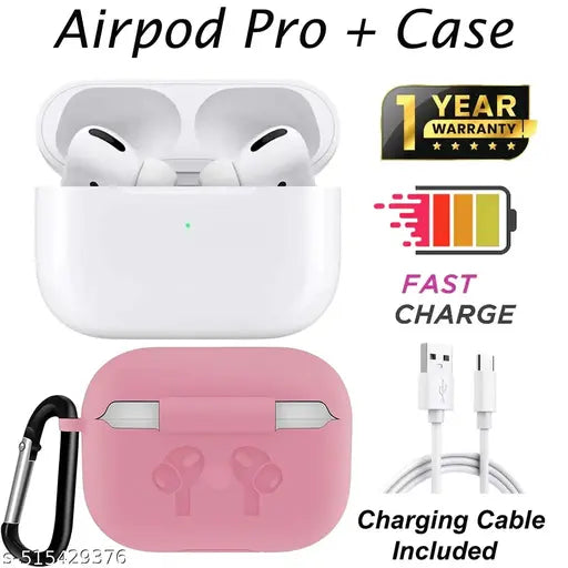 Airpod Pro, White Airpod, TWS Headphone, Tws earphone, True Wireless Bluetooth Headphone, True Wireless Bluetooth Earphones with Pink Case, Compatible for all Smartphones