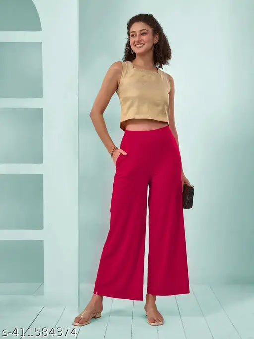 LYRA Women's Solid Pink Palazzos