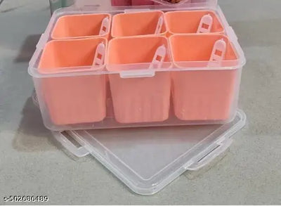 Masala 6 khna Square for Kitchen/Home, Spice , Masala Organiser With Compartment | Plastic Spice Storage Container | Ideal for Storing Spices, Herbs, Seasonings, and Condiments