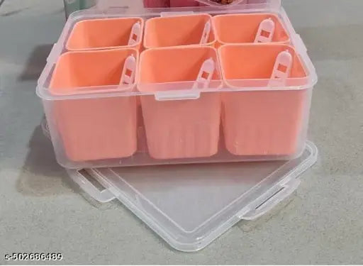 Masala 6 khna Square for Kitchen/Home, Spice , Masala Organiser With Compartment | Plastic Spice Storage Container | Ideal for Storing Spices, Herbs, Seasonings, and Condiments