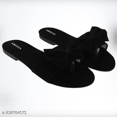 ABIOTS Alluring Flat Sandals | Women Fashion Casual Flat slipper | Fashionable & Occasion Wear Flat | Women & Girls |(Black)