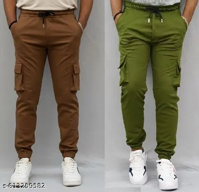 Brown and Green Colour Comfortable Flexible best stylish Men’s Cargo Track Pant with 2 Cargo Leg Pocket with Flap, Big Size, Under 500, Best for Cycling & Running Combo of 2