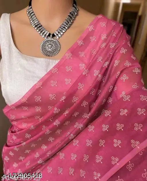 Chanderi Chanderi Cotton Pink Jacquard Saree With blouse