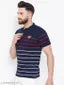 Austin Wood Men's Half Sleeves Polo Neck Striper T-shirt