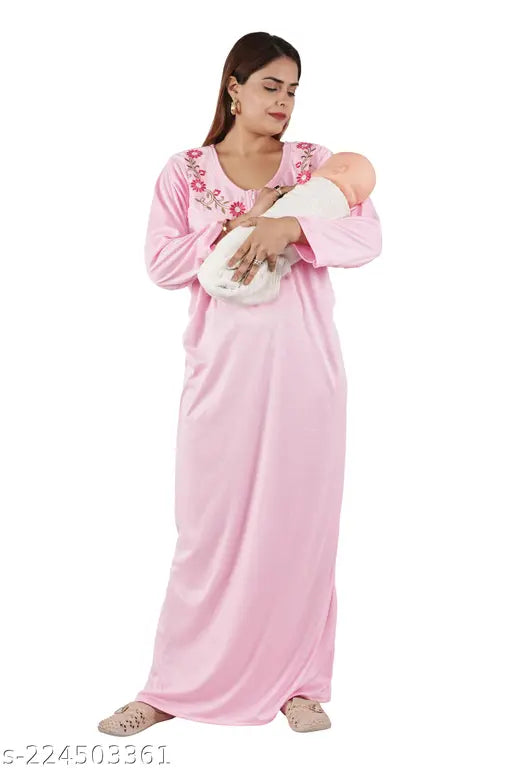 MUSKAAN Baby Feeding Maternity Nighty with Both Side Chain Nightdress Maxi