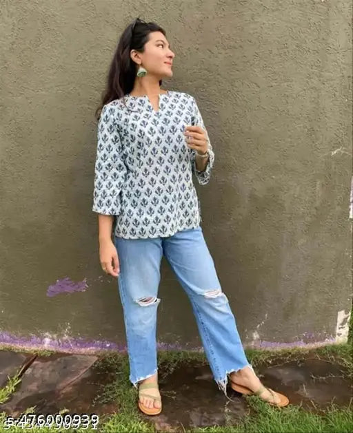 blue print short kurti