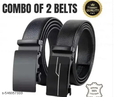 PACK OF 2 Men's PU Leather Black Autolock Grip Belt