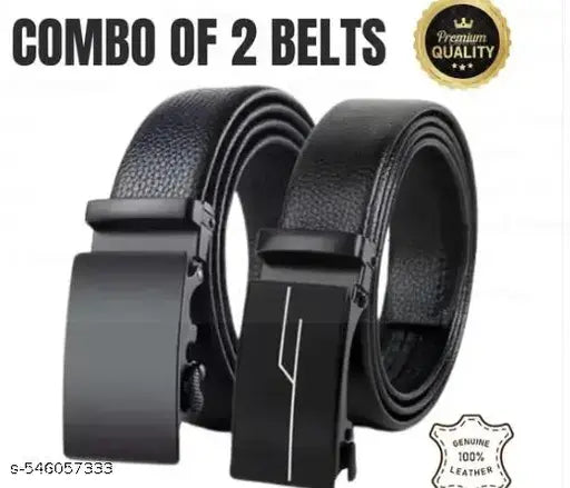 PACK OF 2 Men's PU Leather Black Autolock Grip Belt