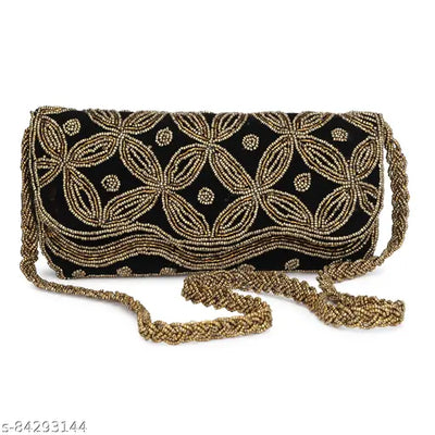 Women Black Handmade Valvet Clutch