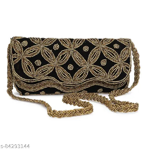 Women Black Handmade Valvet Clutch