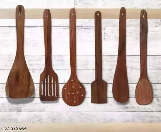 Wooden Spoon Kitchen utensils Cooking tools Kitchen gadgets Without Polish For Non Stick Utensils & Cookwares - Multipurpose Use Kitchen Tool Set (MULTICOLOUR)
