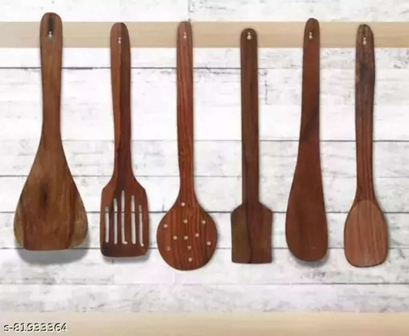 Wooden Spoon Kitchen utensils Cooking tools Kitchen gadgets Without Polish For Non Stick Utensils & Cookwares - Multipurpose Use Kitchen Tool Set (MULTICOLOUR)