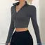 Thumb Hole Half Zip Crop Top