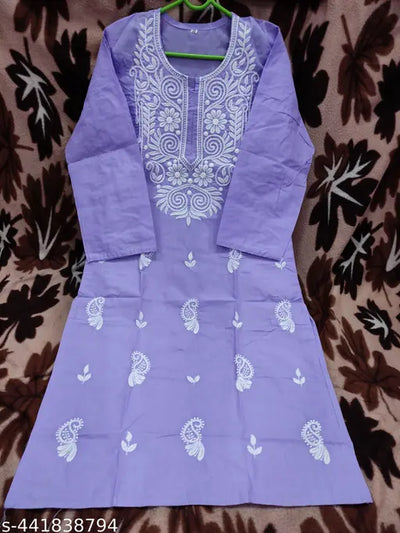 COTTON CHIKANKARI COMPUTER WORK KURTI'