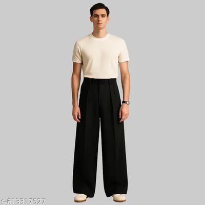 MENS BLACK PLEATED LOOSE KOREAN TROUSER