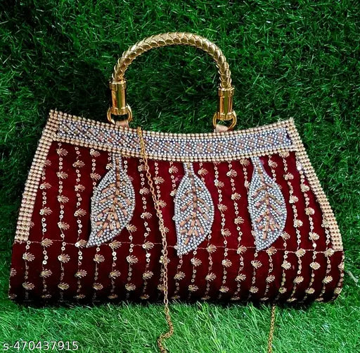 Stylish Fancy Designer Wedding Party Classy Trendy Gold Chain Strap Handcrafted Clutch For Women