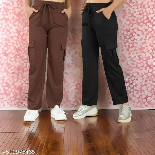 Premium Quality Women's Cargo Pants – Cotton Blend, 4 Pockets, Full-Length, Waistband – Multicolor