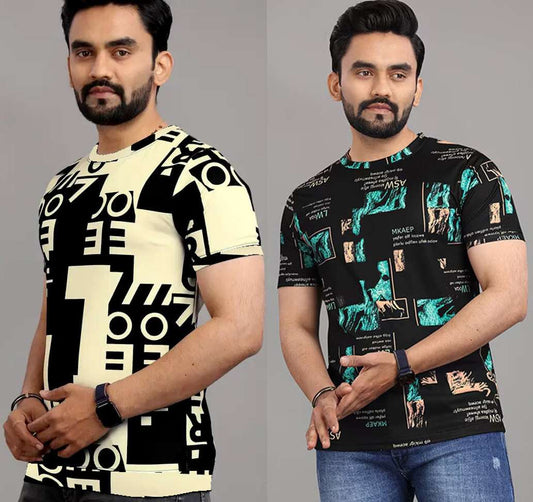 Trendy Printed Men's Multicolor Tee Combo (Pack of 2)