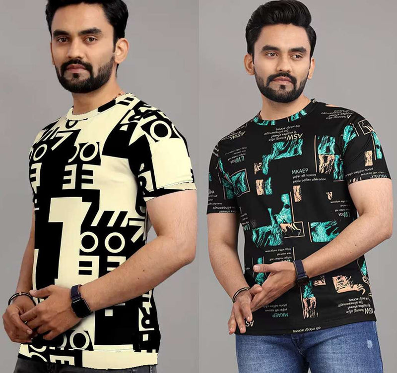 Trendy Printed Men's Multicolor Tee Combo (Pack of 2)
