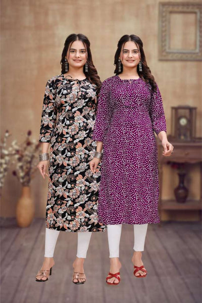 Peach & Purple Tone Floral Print Women's Kurta (Multicolor)