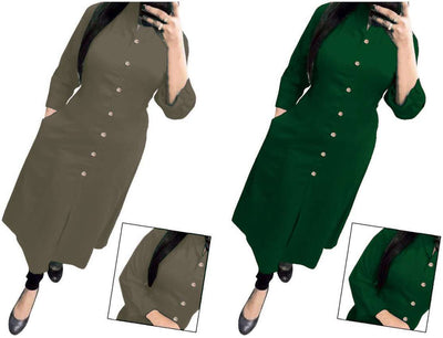 Stylish Grey & Dark Green Solid Women's Kurta