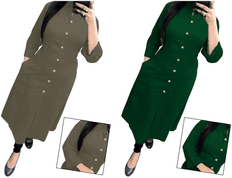 Stylish Grey & Dark Green Solid Women's Kurta