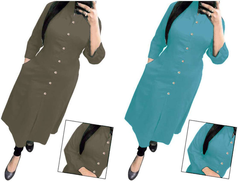 Calm Grey & Light Blue Solid Women's Kurta