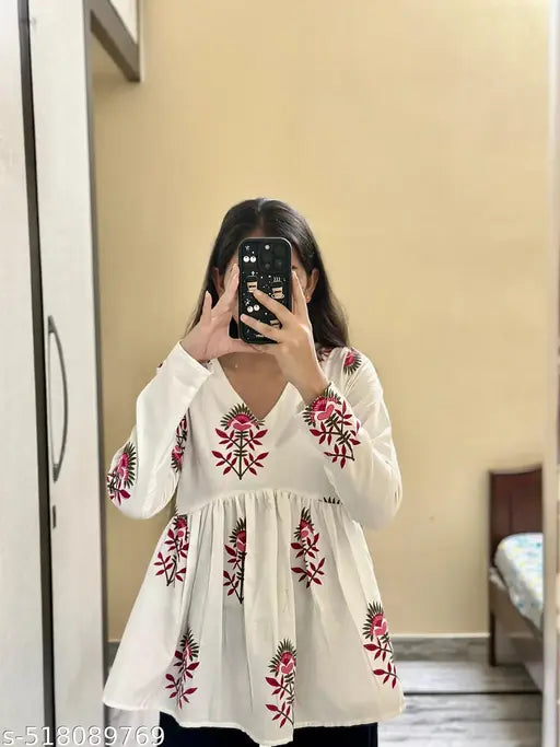 Cotton Multicolor printed top ,peplam top jaipur printed top