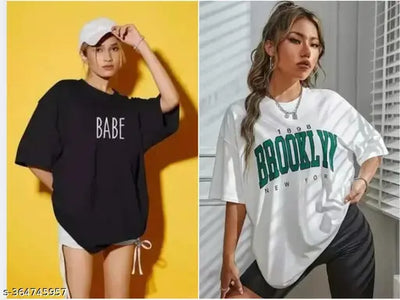 Stylish Printed Oversized Women's T-shirts (COMBO PACK OF 2)