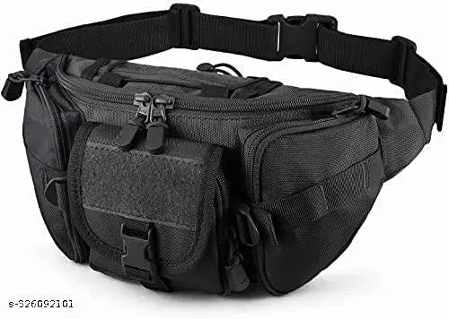 Outdoor Unisex Tactical Military Waist Pack Chest Bag 3 Pocket Holder Black | 37 x 18 x 11 cm | Black aas3