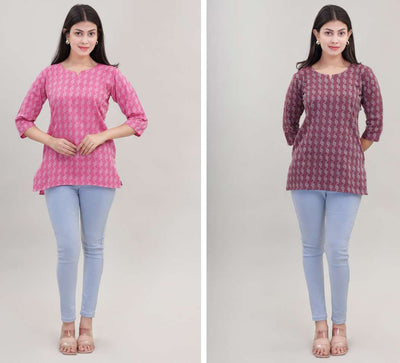 Dual Tone Pink & Maroon Printed Women's Kurta